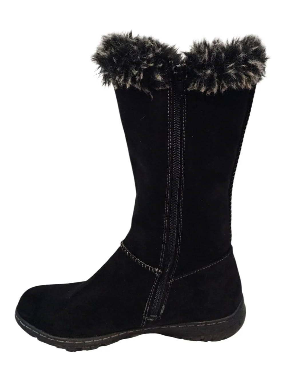Natural Soul Size 8 Black Faux Fur-Trim Mid-Calf Winter Boots